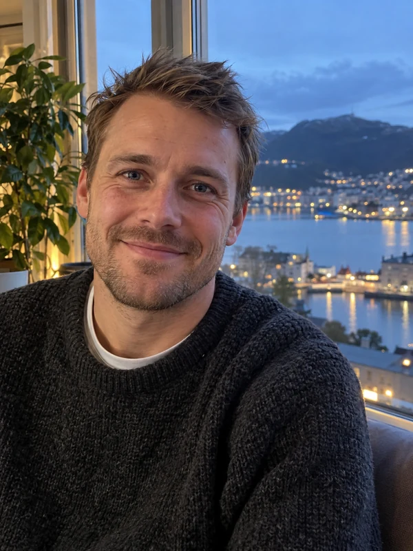 Sindre Tellefsen hjemme i Bergen
